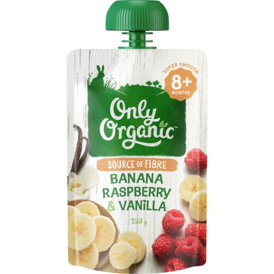 Only Organic Banana Raspberry & Vanilla 8+ Months 120g