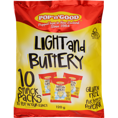 Pop'n'Good Light And Buttery Popcorn Snack Packs 120g