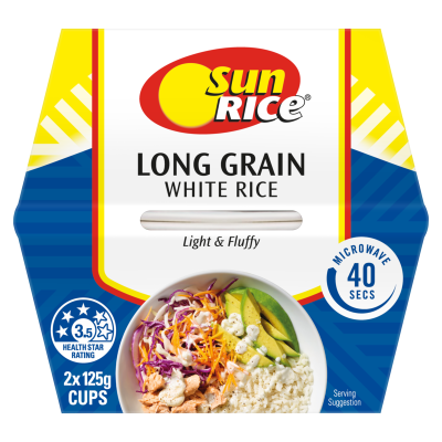 SunRice Long Grain White Rice Cups 2 x 125g