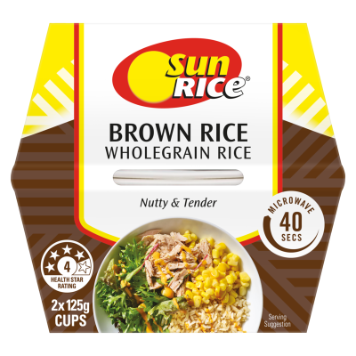 SunRice Wholegrain Brown Rice Cups 2 x 125g