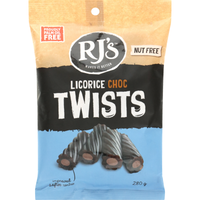 RJ's Licorice Choc Twists 280g