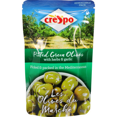 Crespo Pitted Green Olives With Herbs & Garlic 70g