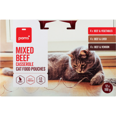 Pams Mixed Beef Casserole Cat Food Pouches 12 x 100g