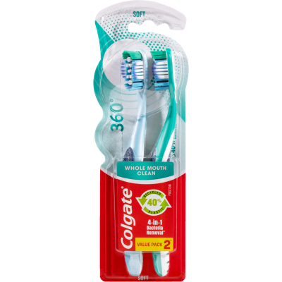 Colgate 360 Whole Mouth Clean Soft Toothbrush 2pk