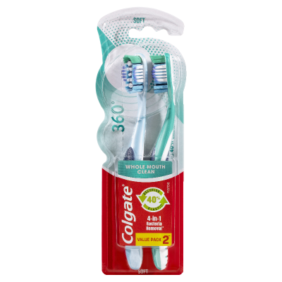 Colgate 360 Whole Mouth Clean Soft Toothbrush Value Pack 2pk