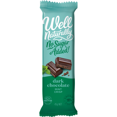 Well Naturally No Sugar Added Mint Crisp Dark Chocolate Bar 45g