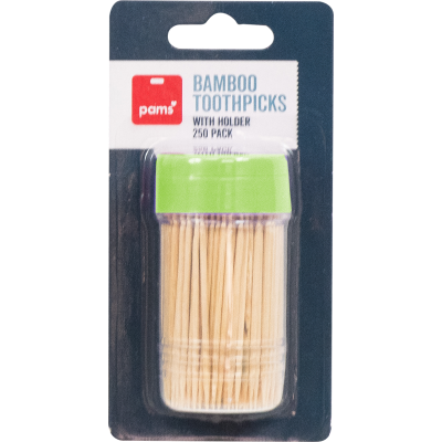 Pams Kitchen Toothpicks Bamboo With Holder ea