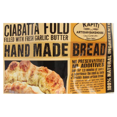 Kapiti Artisan Bakehouse Ciabatta Fold Filled With Garlic Butter 400g