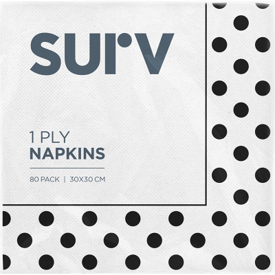 Surv Luncheon 1 Ply Black Polka Dot Napkins 80pk