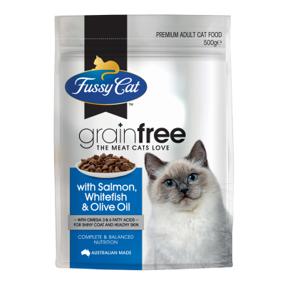 Fussy Cat Grainfree Salmon Whitefish & Olive Oil Premium Adult Cat Food 500g