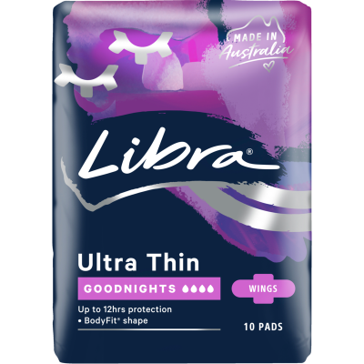 Libra Ultra Thin Goodnights Extra Long Pads With Wings 10pk