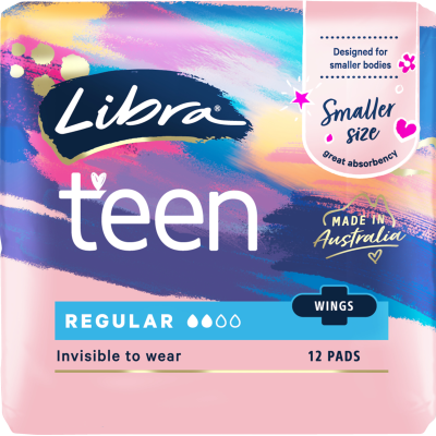 Libra Teen Regular Pads With Wings 12pk