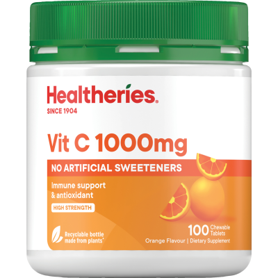 Healtheries Vitamin C 1000mg Orange Flavour Chewable Tablets 100pk