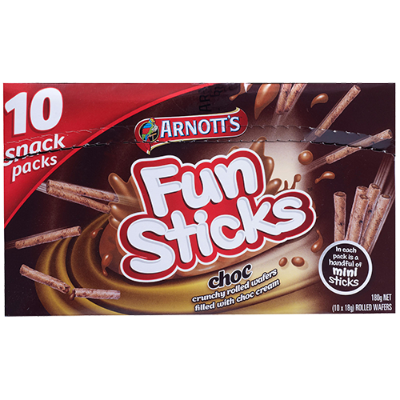 Arnott's Funsticks Choc Wafers Snack Packs 10pk