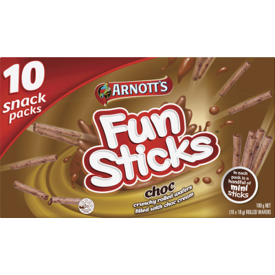 Arnott's Funsticks Choc Rolled Wafer Snack Pack 180g
