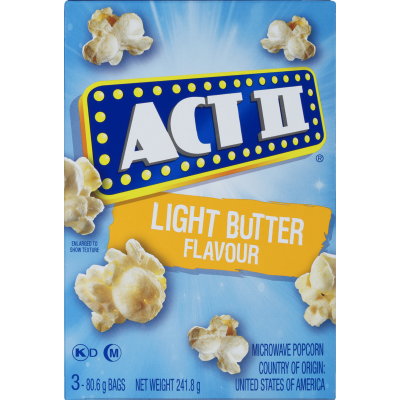 Act II Light Butter Flavour Microwave Popcorn 241g