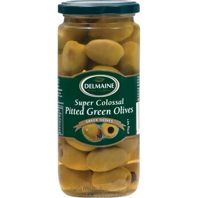 Delmaine Greek Super Colossal Pitted Green Olives 485g