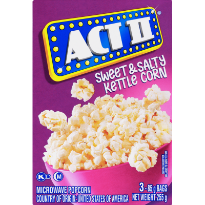 Act II Sweet & Salty Kettle Corn Flavour Microwave Popcorn 255g