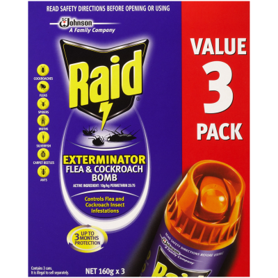 Raid Exterminator Flea & Cockroach Bomb 3pk