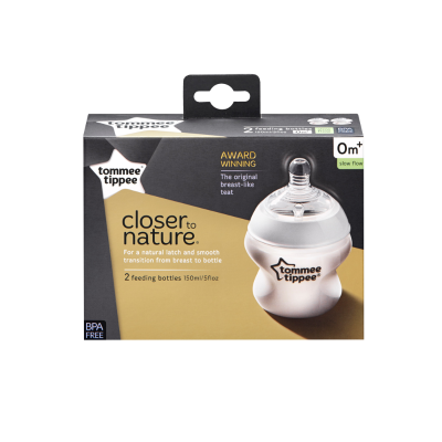 Tommee Tippee Closer To Nature Slow Flow 150ml Feeding Bottles Twin Pack 0+ Months ea