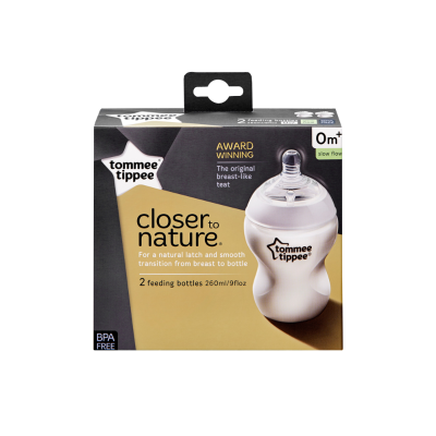 Tommee Tippee Closer To Nature Slow Flow 260ml Feeding Bottles Twin Pack 0+ Months ea