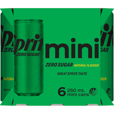 Sprite Zero Sugar Natural Flavour Soft Drink Cans 6 x 250ml