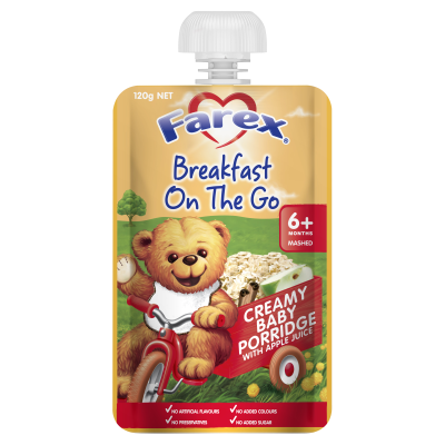Farex Breakfast On The Go Creamy Baby Porridge with Apple Juice 6+Months 120g