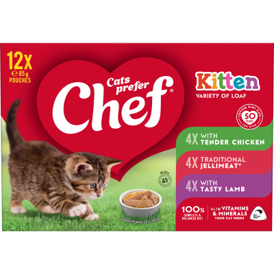 Chef Kitten Variety of Loaf Pouches Cat Food 12 x 85g