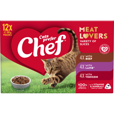 Chef Meat Lovers Variety of Slices Pouches Cat Food 12 x 100g