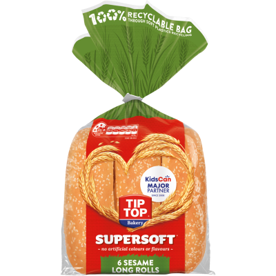 Tip Top Supersoft Sesame Long Rolls 6pk