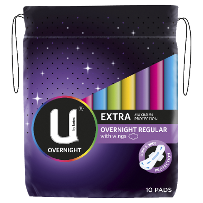 U By Kotex Extra Overnight Regular Pads With Wings 10pk