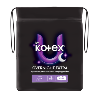 U By Kotex Overnight Extra  Regular Pads With Wings 10pk