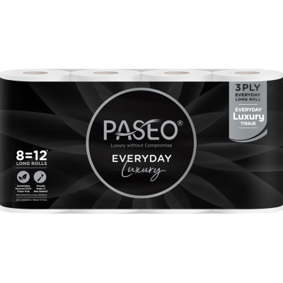 Paseo Pure Luxury 3 Ply Long Toilet Tissue 8 x 270 sheets
