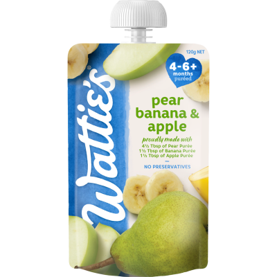 Wattie's For Baby Pear Banana & Apple 4-6+ Months Pureed 120g