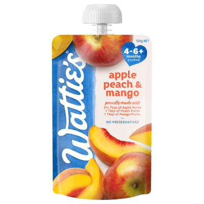 Wattie's For Baby Apple Peach & Mango 4-6+ Months Pureed 120g