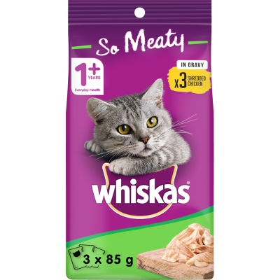 Whiskas So Meaty Shredded Chicken In Gravy Wet Cat Food Pouches 3pk