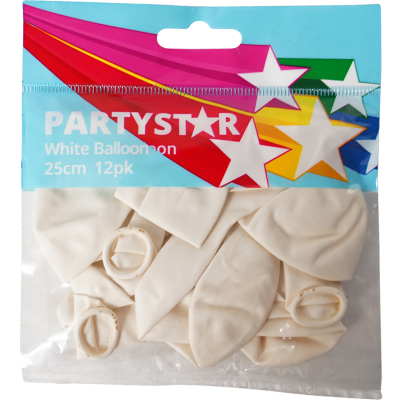 Korbond White Partystar Balloons 25cm ea