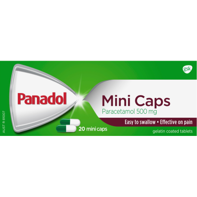 Panadol Mini Caps Paracetamol 500mg Tablets 20pk