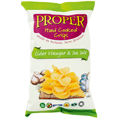 Proper Cider Vinegar & Sea Salt  Hand Cooked Potato Crisps 140g