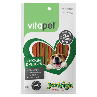 VitaPet Jerhigh Chicken & Veggies Dog Treats 100g