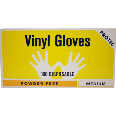 Protec Powder Free Medium Disposable Vinyl Gloves 100pk