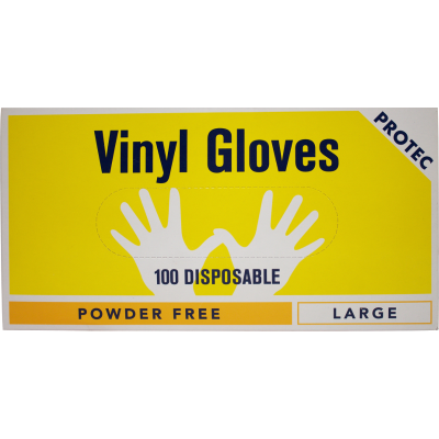 Protec Powder Free Large Disposable Vinyl Gloves 100pk