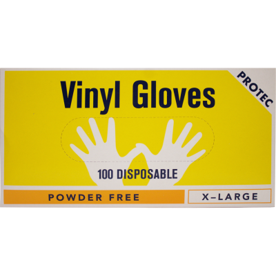 Protec Powder Free X-Large Disposable Vinyl Gloves 100pk