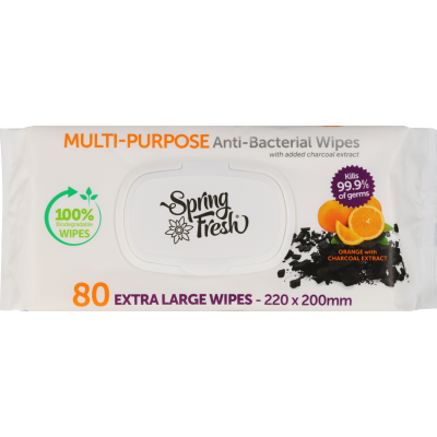 Spring Fresh Orange With Charcoal Extract Extra Large Multi-Purpose Anti-Bacterial Wipes 80pk