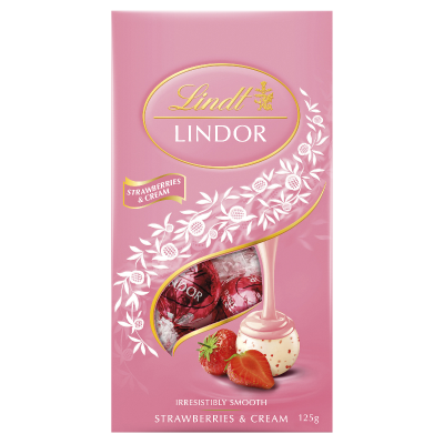 Lindt Lindor Strawberry & Cream Chocolates Pouch 125g