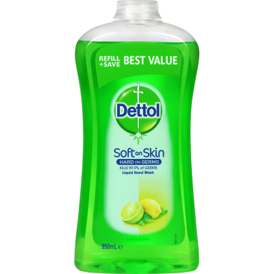 Dettol Antibacterial Lemon & Lime Liquid Hand Wash Refill 950ml