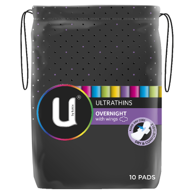 U By Kotex Ultrathins Overnight Regular With Wings 10pk