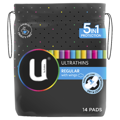 U By Kotex Ultrathins Regular Pads With Wings 14pk