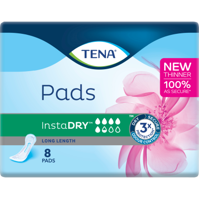 Tena InstaDry Long Length Pads 8pk