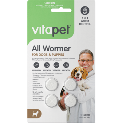 VitaPet All Wormer For Dogs And Puppies 4pk